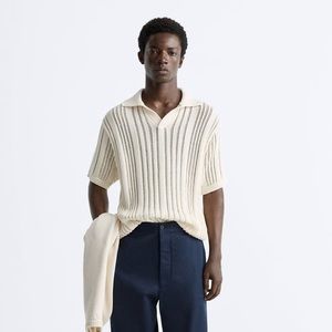 ZARA TEXTURED CROCHET KNIT POLO